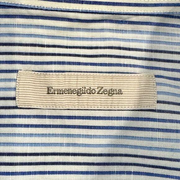 Ermenegildo Zegna Linen Blend Striped Dress Shirt. Size 17. - Picture 5 of 7